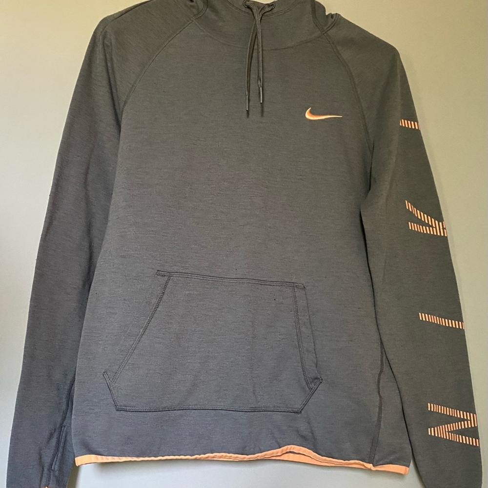 Nike Dri-fit gray and peach pullover hoodie, long sleeve, size: Small